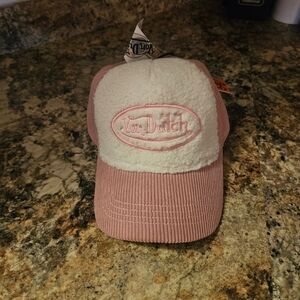 Von Dutch Pink Corduroy Bill White Sherpa Front Trucker Hat